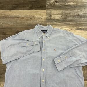 Vintage Polo Ralph Lauren Blue Mens 17.5-34 Oxford Pony Logo Button-Up Shirt